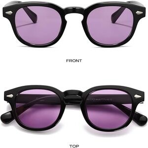 Men Women Sunglasses Glossy Black Frame Purple Lens Retro Inspired Unisex Classy